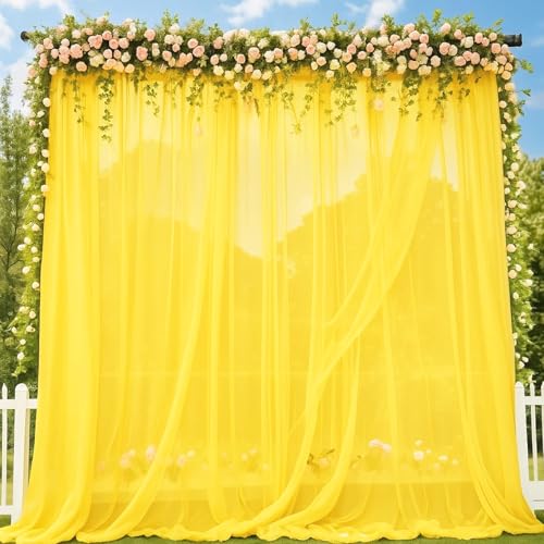Image of Party Propz Yellow Net Backdrop for Decorations - 2 Pcs Haldi Decoration Items for Home Decor, Backdrop Cloth for Decoration Pooja, Background Decorations Cloth (Net)