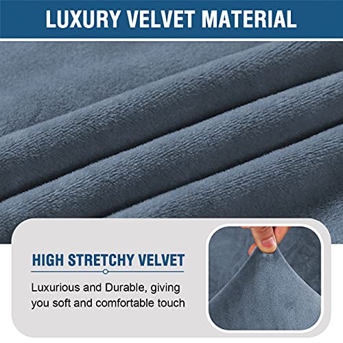 Velvet Accent Chair Covers High Stretch Armless Chair Covers For Living Room Luxury Thick Velvet Chair Slipcovers Modern Furniture Protector With Elastic Bottom, Machine Washable, Stone Blue #TOP2