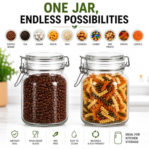 Image of Vasukie 2000ML Glass Jars With Airtight Leak Proof Lids | Wide Mouth Storage Canister Jars Perfect for Kitchen Canning, Dry Food, Spices, Pickle, Coffee, Tea, Snacks, Sugar, and More (Pack Of 3)