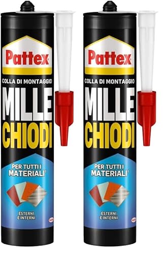Pattex Millechiodi Esterni & Interni, Adesivo extra forte in cartuccia per montaggi esterni, Resistente colla per legno, ceramica, metallo, con presa immediata, 1x450g (Confezione da 2)