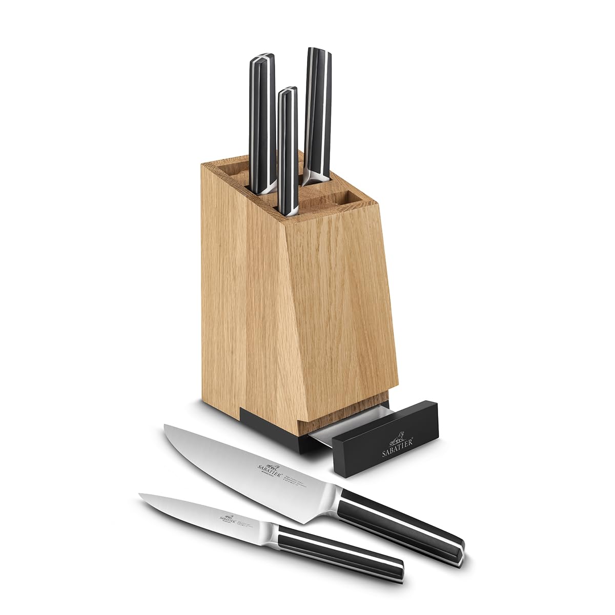 SABATIER – Bloc STANFORD de 5 Couteaux Indispensables CHIRON - avec Support de Tablette Intégré – Idéal pour Ranger, Protéger et Garder vos Couteaux à Portée de Main tout en Suivant vos Recettes