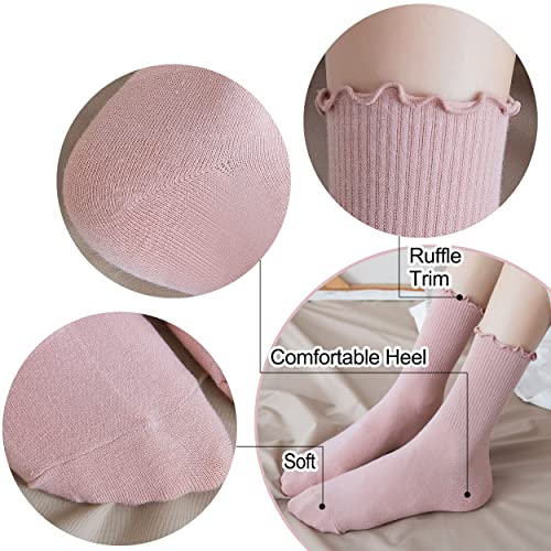Bellady Cute Ruffle Socks for Women, Funny Cotton Crew Socks, Frilly Ankle Socks Women 5 Pairs4
