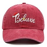 Christmas Hat for Adult, Christmas Baseball Cap, Vintage Washed Embroidered Cotton Santa Hat