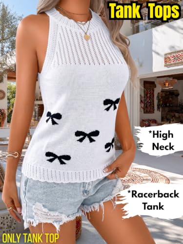 Image of ChiaoLezhee Women's Summer Knit Tank Tops, Racerback High Neck Lightweight Sweater Vest, Dressy Casual Outfits