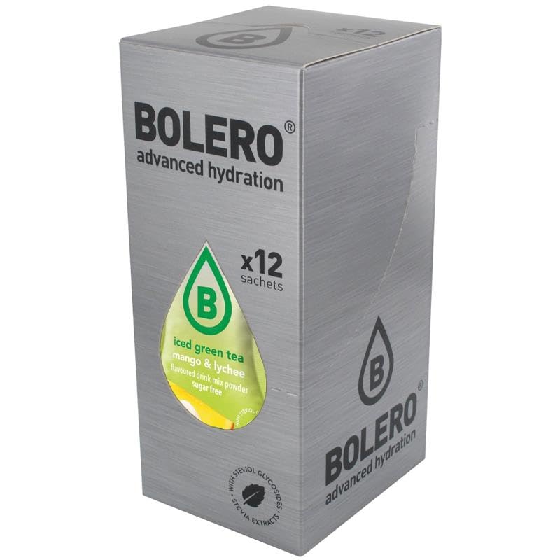 Bolero Drink Box 12x8g | Té Verde Helado Sabor Mango y Lichi | Sin Azúcar | Bajo en Calorías | Bebida Instantánea Refrescante