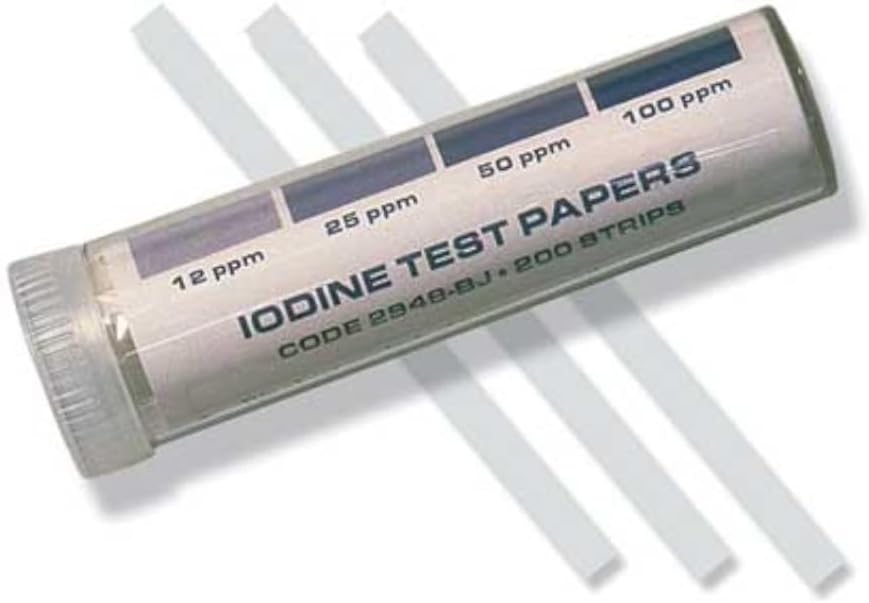 2948-BJ Insta-Test Iodine Sanitizer Test Paper, 12-100ppm Range (Vial of 200 Strips)