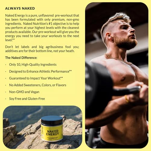 Image of NAKED Energy - Pure Pre Workout Powder for Men and Women, NSF Certified, Vegan, Unflavored, Healthy Pre Workout - No Added Sweeteners, Colors Or Flavors - 50 Servings