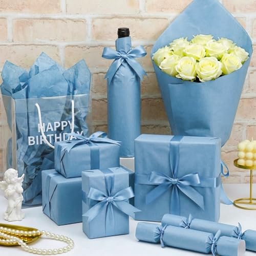 Image of woric 160 Sheets Blue Tissue Paper for Gift Bags 20 X 14 Inches Baby Blue Tissue Paper Bulk for DIY Crafts Weddings Bridal Shower Baby Shower Boy Decorations