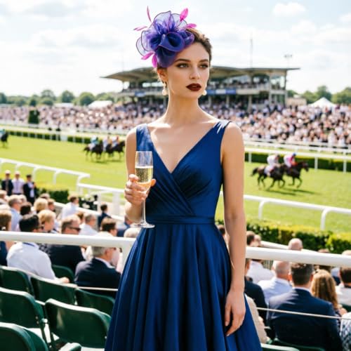 Image of DRESHOW Fascinators Hat Tea Party Headwear Ribbons Feathers on a Headband and a Clip for Women