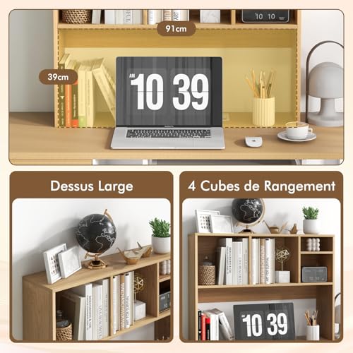 Étagère Bureau Bois 4 Compartiments Anti-basculement COSTWAY