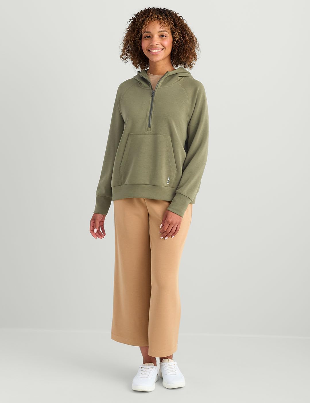 HUK womens Bayside 1/2 Zip Hoodie, Super Soft Spacer Knit Fabric, Oversized Fit, Kangaroo Pocket - Image 2