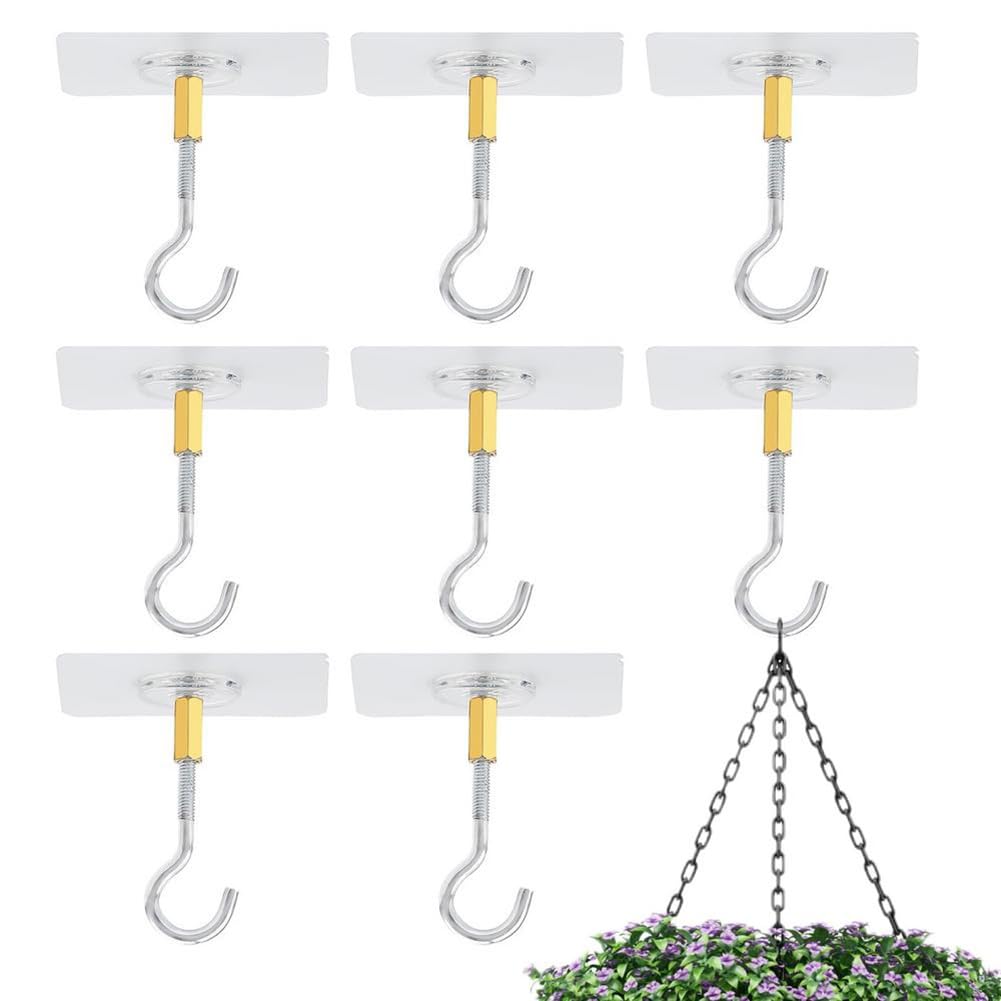 CTRLZS Adhesive Ceiling Hooks 8PCS Ceiling Hanger Hooks Eye Hooks for Suspending Small Plants Wind Chime Hanger for Kitchen