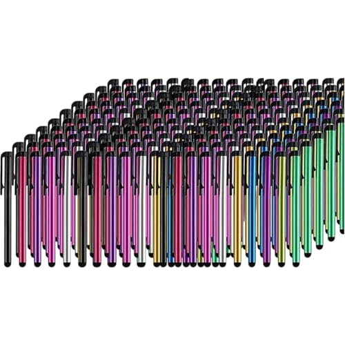 Bolígrafos capacitivos para pantallas táctiles, paquete de 300 piezas universales de metal largo y colorido, bolígrafos de pantalla táctil para iPad, iPhone, Android, Galaxy, Chrome Book, tabletas