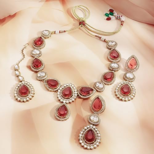 Image of Rubans Gold Plated Kundan Traditional Necklace Set for Women Stylish