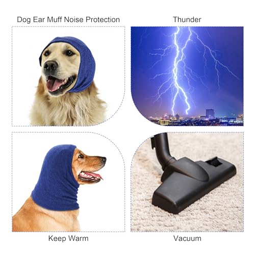 Image of Quiet Ears for Dogs, Rbenxia 1 Piece Dog Ear Cover Hoodies Dog Ear Muffs Headband Noise Ear Protection Warm Winter Scarf (Blue, Small)