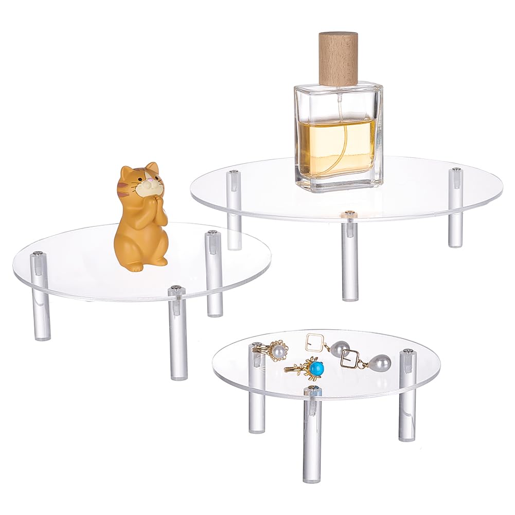 FINGERINSPIRE 3Pcs Round Acrylic Display Riser Clear 12.8/15/20cm