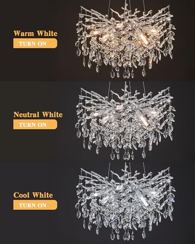 witkey Modern Tree Branch Crystal Chandelier Luxury Silver Crystal Pendant Lighting 23.6" Contemporary 8-Light Chandeliers for Dining Room Kitchen Bedroom Living Room - Thumbnail 7