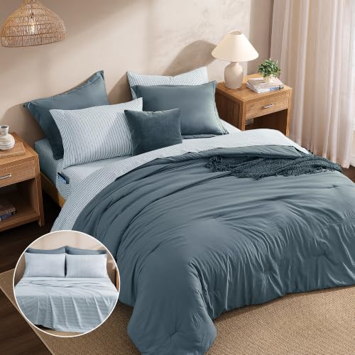Image of Monbix Queen Comforter Set-7 Pieces Soft Bed in a Bag Queen Bedding Sets