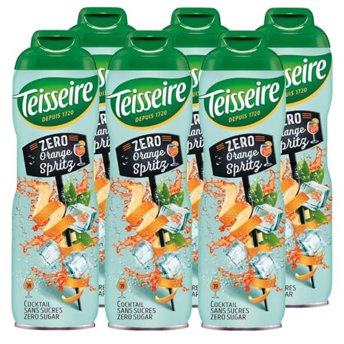 Teisseire - Teisseire Orange Spritz Zero – pour boissons gazeuses sans alcool au goût authentique de cocktail orange pulvérisé, 6 x 600 ml