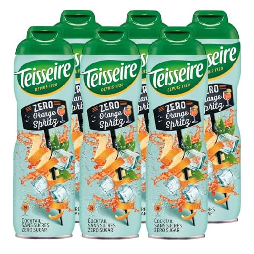 Teisseire Orange Spritz Zero - Pour boissons rafraîchissantes sans alcool au goût authentique de cocktail orange éclaboussée - 6 x 600 ml 100.00ml (Lot de 6)