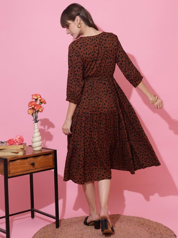 Image of Sheetal Associates Women's Casual 3 /4 Sleeve Crepe Fit and Flare Dress| Comfortable Relaxed Fit Summer Party Dress