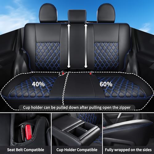 Image of Huidasource Custom Fit RAV4 Car Seat Covers Front&Rear Full Set, Waterproof Leather Car Seat Protector Covers Fit for 2013-2018 Toyota Rav4 XLE LE XLE Premium Limited (Not for Hybrid, Black&Blue)