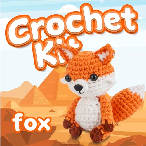 Image of Crochet Kit for Beginners Crochet Animal Kit Crafts for Adults with Step by Step Video Tutorial Hobbies for Women Crochet kit Crochet Animals Beginner Crochet kit DIY Knitting Supplies(Cute Fox)