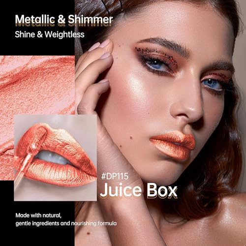 Image of Peach Red Lipsticks for Women Metallic Glitter Lipstick Long Lasting