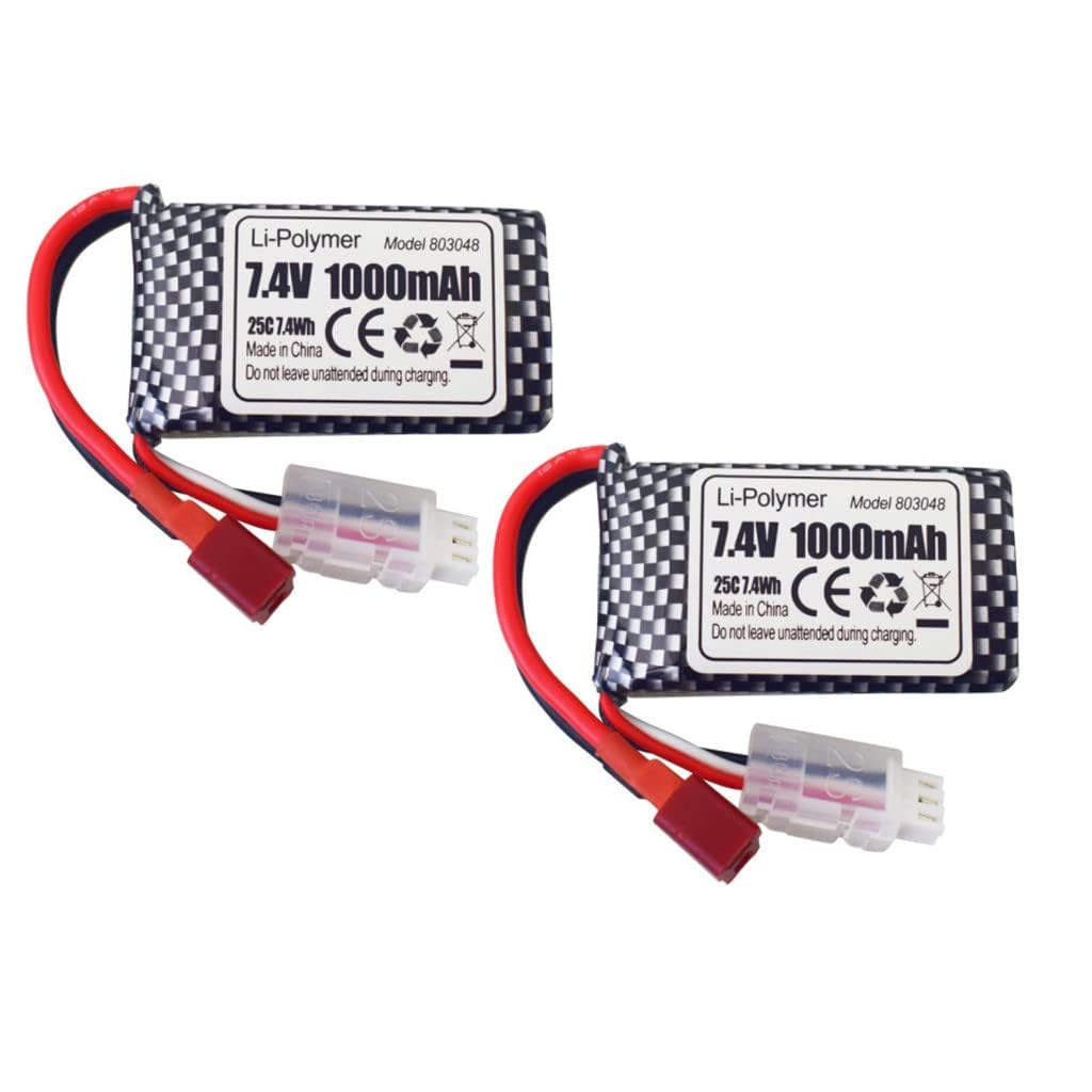 Lot De 2 Batteries Au Lithium T-plug 7,4 V 1000 MAh Avec Chargeur 2 En 1 Pour 18858 18859 18859a 18859e Hm163 Hm164 35 Dj03 3 Amz