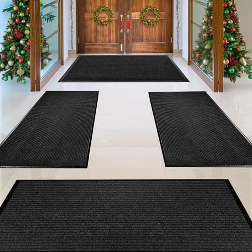 Image of MaxMat 4-Pack Extra Large 3x5 Ft Heavy Duty Door Mats - Tough Rubber Backing, Traps Mud, Dirt & Water, Low-Profile, Easy to Clean - Ideal for Front Door, Back Door, Garage & Mudroom (Grey)