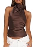 Women Halter Backless Tank Tops Cute High Mock Neck Cami Sexy Open Back Camisole Summer Going Out Tops