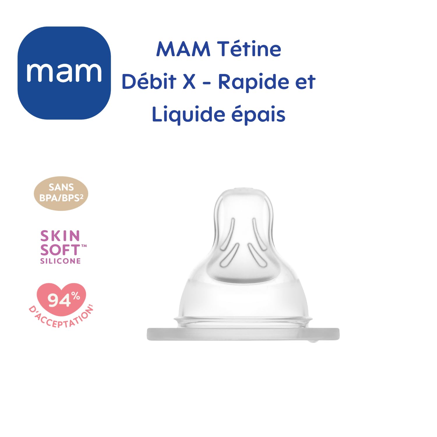 MAM Tétines pour biberon 6+ mois (2 pièces) – Lot de 2 tétines en silicone débit X vitesse ultra-rapide – Tétine plate et ultra-douce pour bébé - 4