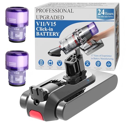 Professional 8500mAh V15 Battery Replacement for Dyson V15 Detect/Detect Absolute/ V15s Detect Submarine/ SV22/ SV47/ V11 Click-in Vacuum Cleaners 2 Filters Included