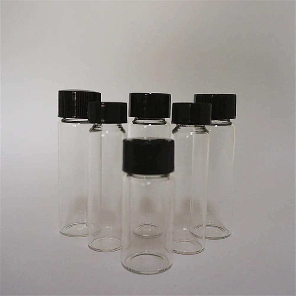 Attrezzature e forniture di laboratorio Flaconi for campioni in vetro trasparente da 3 ml a 50 con tappo a vite in plastica nera Flacone essenziale for uso in laboratorio
