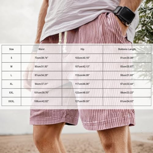 Corduroy Shorts Men Casual Elastic Waist Drawstring Bermuda Short Lightweight Lounge Striped Pajama Pants3