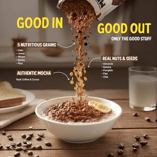 Image of MuscleBlaze High Protein Muesli (Blue Tokai Mocha Brew, 400g) | 24g Protein | With Raisins, Almonds & Super Seeds, High Protein Breakfast Cereals (Pack of 3)