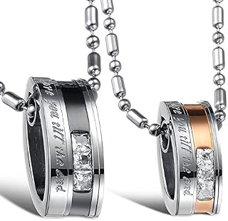 Cupimatch Stainless Steel Men Women Love You Till The End Ring Pendant Necklace Chain for Lovers Couples