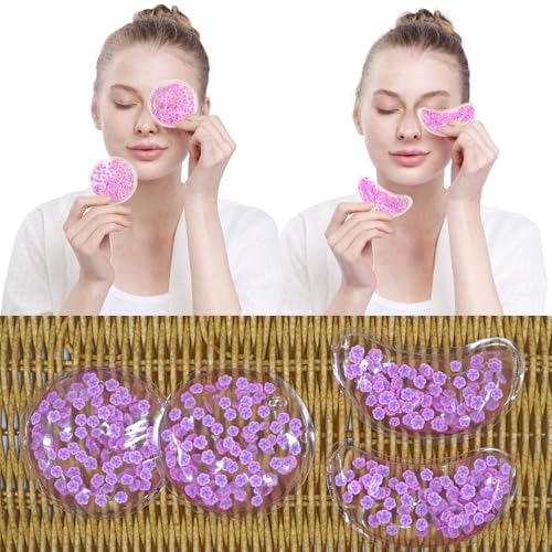 Image of 4PCS Gel Eye Ice Pack Set, Cold & Hot Compress, Reusable Cooling Gel Pads for Strain Relief, Relaxation, SPA and Sleep (4 Purple Flowers-2)