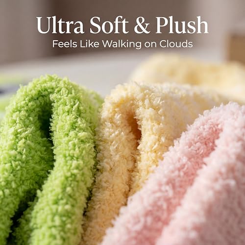 Image of Tipi Toe Womens Fuzzy Crew Socks with Anti Slip Grips Warm Cozy Fluffy Winter Slipper Socks Non Skid Home Socks for Women