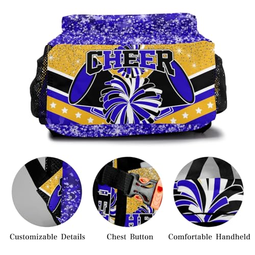 Cheer Blue Gold Cheerleader Custom Multifuction Waterproof Backpack with Name Shoulders Bookbag for Birthday Holiday Gift3