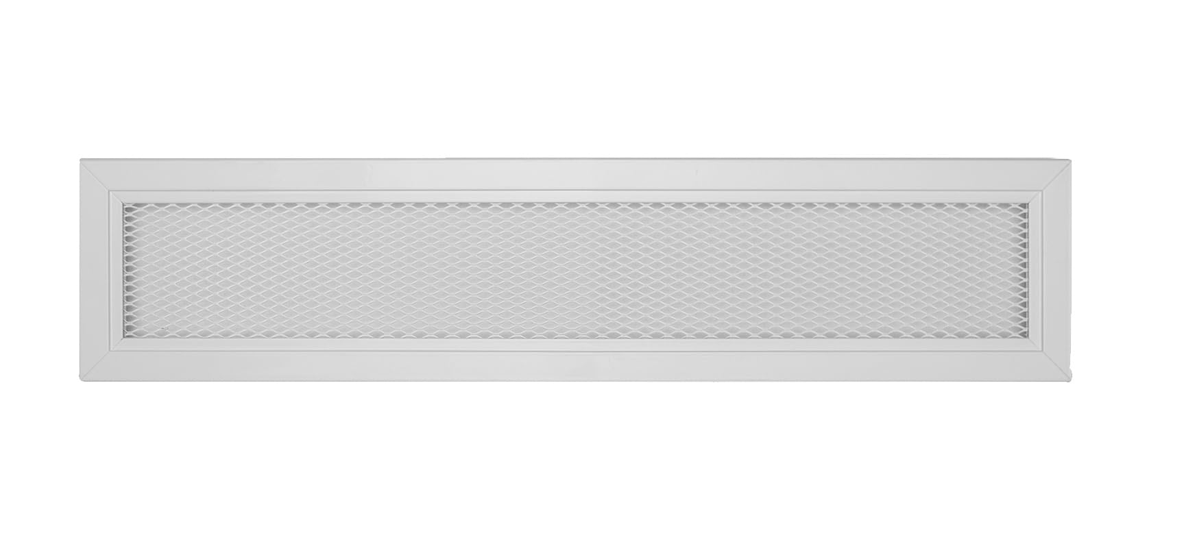 Rejilla de ventilación aluminio perforado con malla protectora – Blanco RAL 9016 – difusor aire caliente interior/exterior – rejilla lineal 60x9 cm.