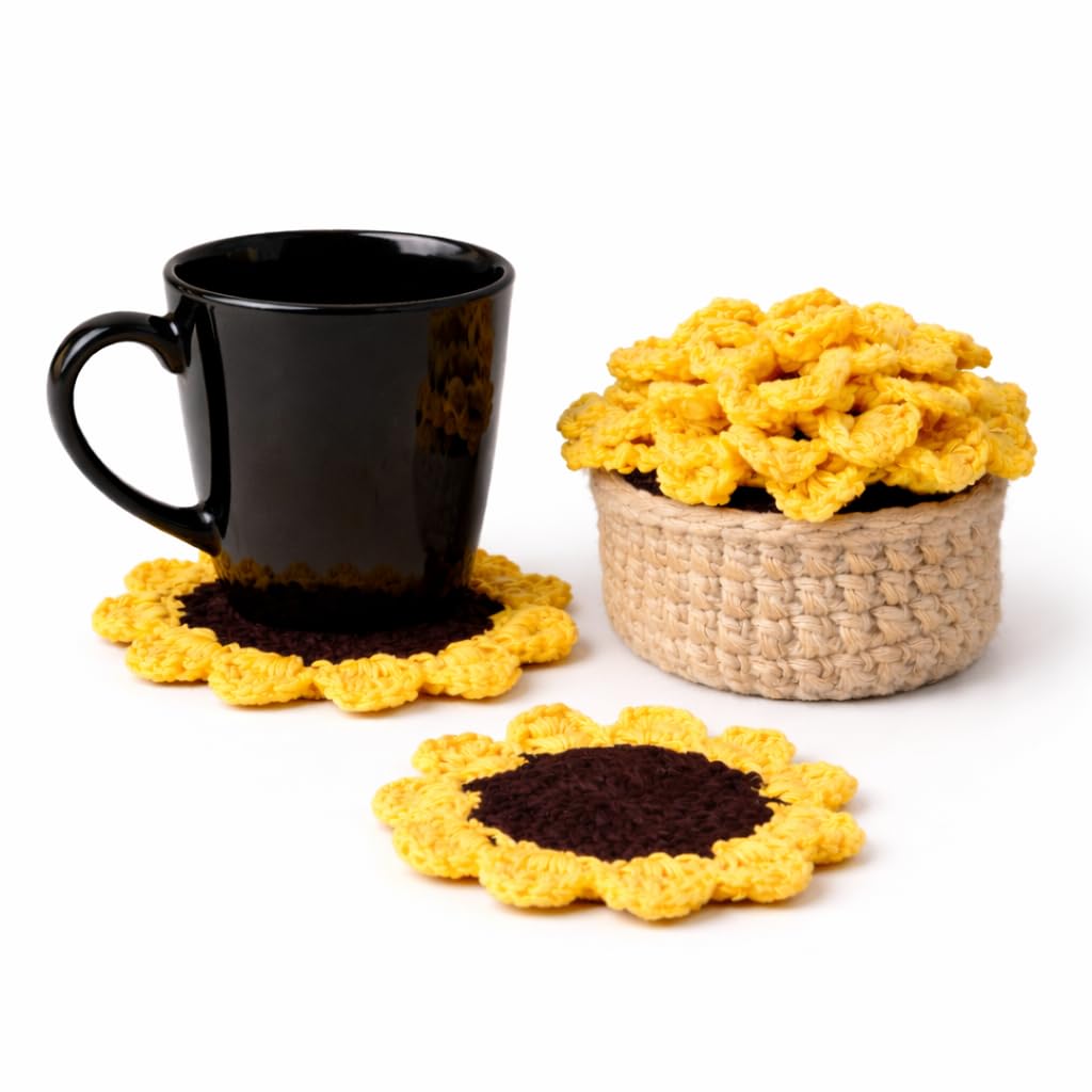 Handmade Crochet Tea Coaster Set (3+1) | Reuse Floral Cup Coasters | Table & Kitchen Decor | Tea & Coffee Coasters | Cup Coaster for Tea Coffee | Tea Cup mat | Crochet Tea Coaster-image-20