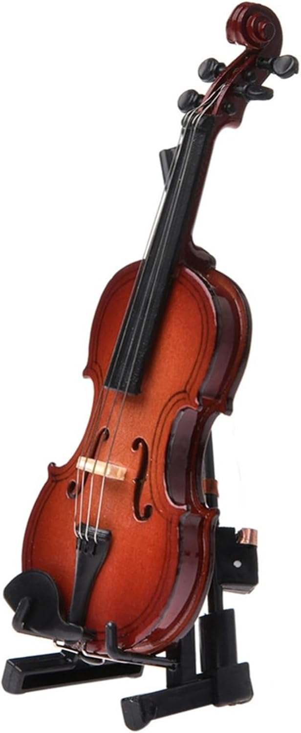 ミニチュアバイオリンモデル スタンドとケース付き ミニテーブルデコレーション バイオリンモデル 楽器装飾品 (Color : 25C