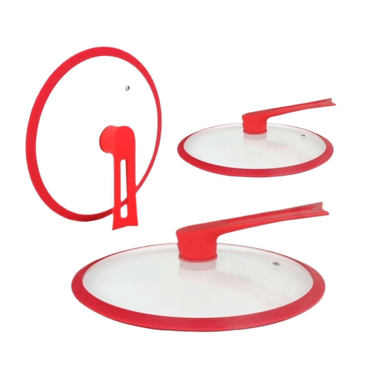 Free-Standing Tempered Glass Pan Lid Universal Pot Lid For Pan Skillet Heat Resistant Replacement Pan Cover Fit 24-32cm Cookware(26cm Red)