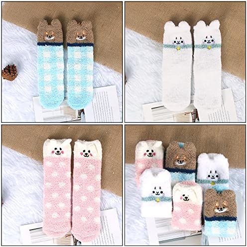 Bluelves Fluffy Socks, 3 Pairs Cosy Socks, Christmas Plush Socks, Bed Fuzzy Socks, Cozy Coral Fleece Socks, Soft Winter Warm Cute Socks, Sleeping Socks for Women and Girls