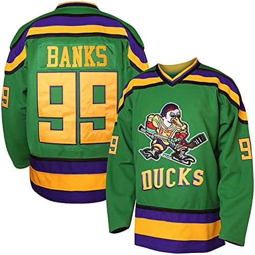 Charlie Conway #96 Mighty Ducks Adam Banks #99 Movie Ice Hockey Jersey (99 Green, XX-Large)