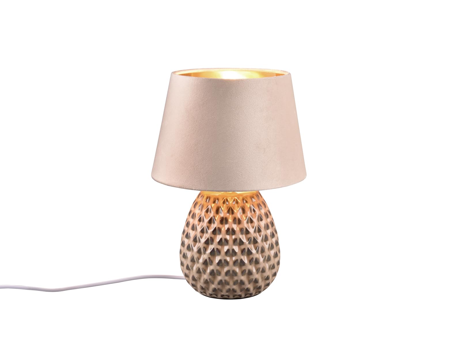 Reality Leuchten LED Nachttischlampe – LED wechselbar, warmweiß, dimmbar, Samt & Keramik-Fuß Gold-en