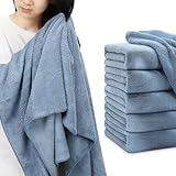 【7A級抗菌防臭！抗菌率99%*】バスタオル 速乾 大判 140X70cm 浴巾 ふわふわ ホテル仕様 瞬間吸水 毛羽落ちしない 耐久性 無地 マイクロファイバー 速乾タオル 旅行 チチロバ(TITIROBA) 5枚セット ダークブルー