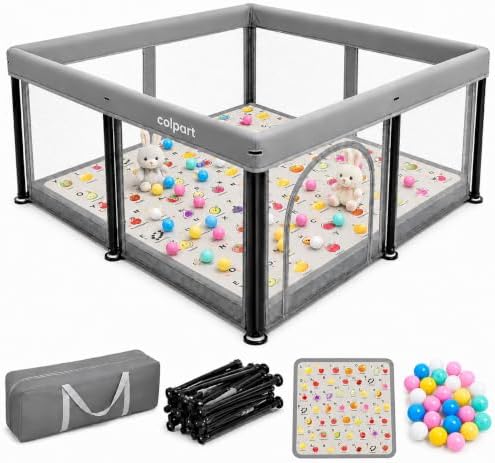 Laufstall Baby Faltbar mit Matte (127x127 cm) – Großes Laufgitter für Babys & Kleinkinder | Zusammenklappbarer Sicherheitszaun inkl. Spielmatte & Bällen | Indoor & Outdoor