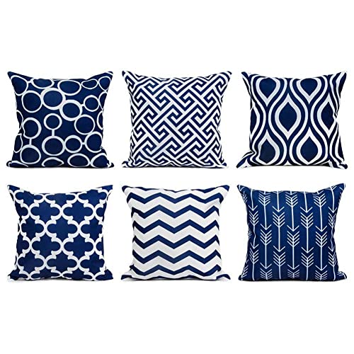 Topfinel 6pcs Housse de Coussin Bleu Marine 45x45cm Scandinave en Toile Housse Coussins Decoratifs pour Canapé Géométrique pour Chambre Chaise Bureau Voiture